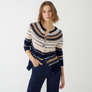 J. Crew Navy and Cream Fair Isle Patterned Cardigan